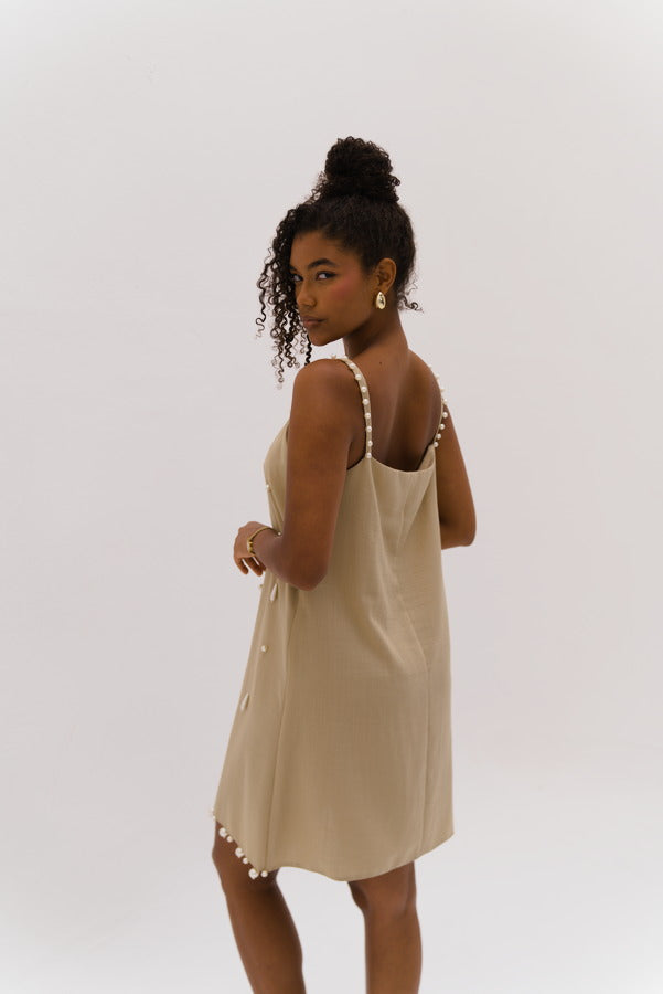 beige dress with pearls Alexandra Pearl Embellished Maxi Dress | Made-To-Order