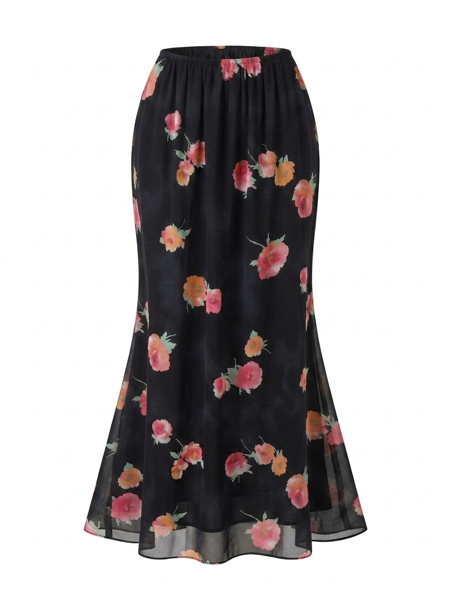 Magnolia Black Floral Skirt