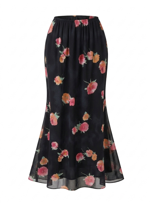 Magnolia Black Floral Skirt